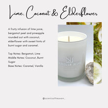 Load image into Gallery viewer, Lime, Coconut &amp; Elderflower Scented Candles
